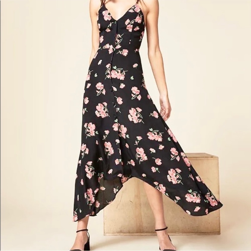 Reformation dasha pink floral high low midi dress